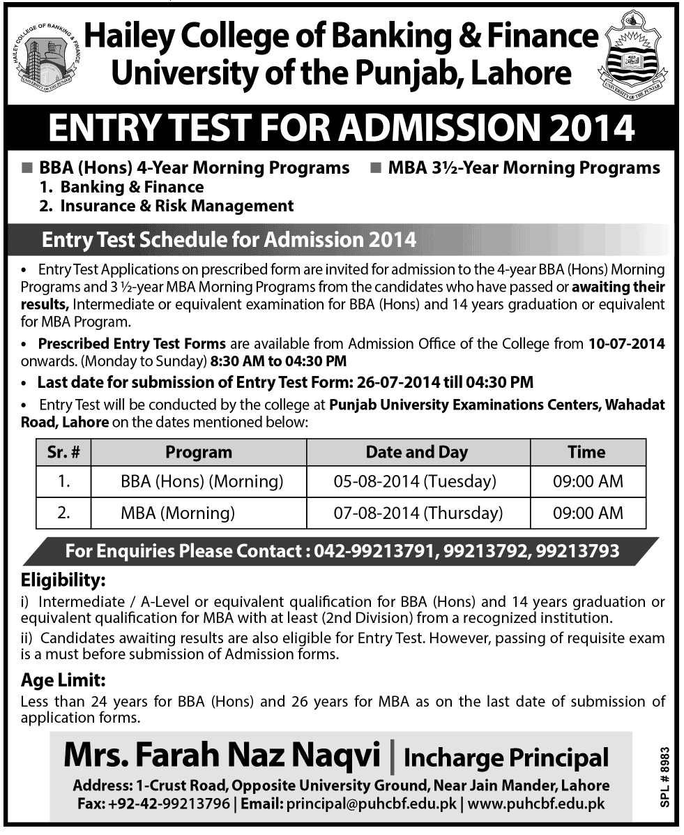 Halley College Lahore -Admission in BBA/MBA