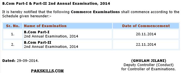 B.Com Part-I & II 2nd Annual Examination Schedule 2014